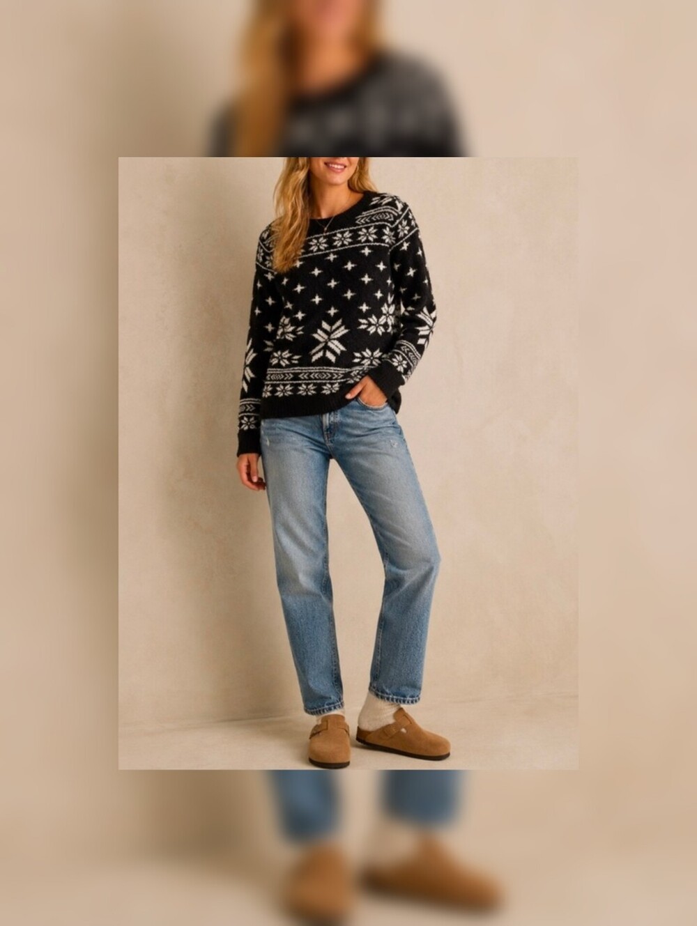 Barefoot Dreams CozyChic Seaside Black Fair Isle Crew Neck Sweater L - Picture 8 of 8